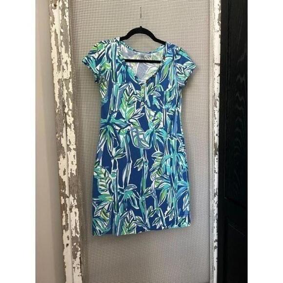 Lilly Pulitzer Dresses & Skirts - Lilly Pulitzer Women's XS Palmira Tshirt Dress Blue Green Bamboo Bamboom V Neck